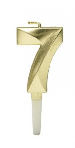 Свеча золотая в торт 7 с гранью, 1 шт