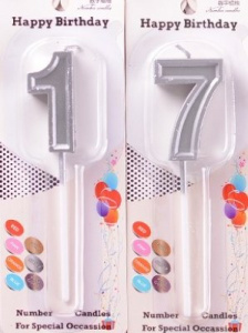 Свеча серебряная на шпажке "Цифра" 4,5 см, 1 шт