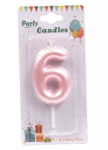 СВЕЧА для торта розовая "Цифра 6"  4*6 см