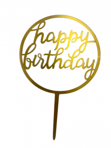 Топпер Happy Birthday золотой (курсив), h=16 см