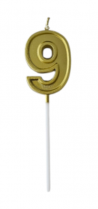 Свеча золотая на шпажке "Цифра 9" 4,5 см, 1 шт
