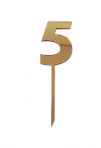 Топпер фигурный Цифра 5 (оргстекло золотое) h=17 см