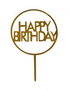 Топпер Happy Birthday золотой в кружочке, h=15 см