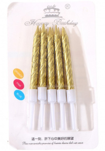 Свечи золотые 7 см в торт витые с подставкой, 10 шт Свечи золотые 7 см в торт витые с подставкой, 10 шт