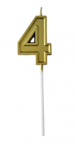 Свеча золотая на шпажке "Цифра 4" 4,5 см, 1 шт