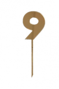 Топпер фигурный Цифра 9 (оргстекло золотое) h=17 см