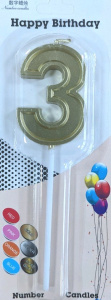 Свеча золотая на шпажке "Цифра 3" 4,5 см, 1 шт