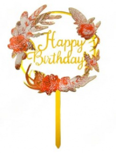 Топпер HAPPY BIRTHDAY красные цветы, h=12,5 см