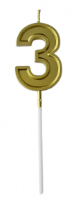 Свеча золотая на шпажке "Цифра 3" 4,5 см, 1 шт Свеча золотая на шпажке "Цифра 3" 4,5 см, 1 шт