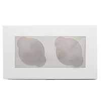 Коробка для кексов с окном белая, 2 ячейки