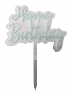 Топпер на торт "Birthday" голубой, h=13,5 см