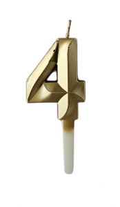 Свеча золотая в торт 4 с гранью, 1 шт