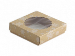 Коробка для печенья со съемной крышкой Снежинки крафт на 1 шт.