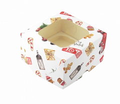 Коробка для кексов с окном Merry Christmas, 4 ячейки Коробка для кексов с окном Merry Christmas, 4 ячейки
