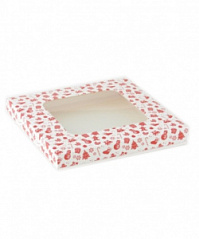 Коробка для печенья с окном Красно-белая на 10 шт., 24*24*3 см