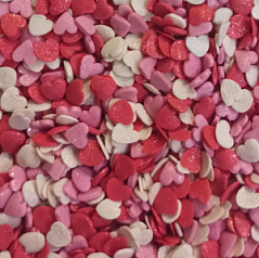 Посыпка сахарная перламутровая СЕРДЕЧКИ красно-бело-розовые, 100 г