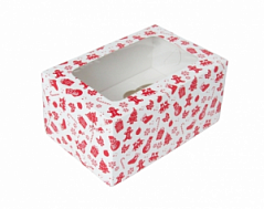 Коробка для кексов с окном Красно-белая, 2 ячейки Коробка для кексов с окном Красно-белая, 2 ячейки