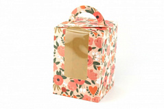 Коробка для кулича Персиковые цветы, 16*16*23 см