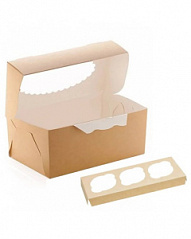 Коробка для маффинов OSQ Крафт/белая, 3 ячейки, 25*10*10 см.