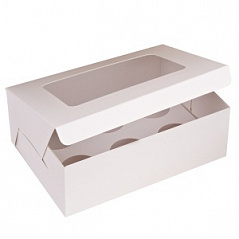 Коробка для кексов с окном белая, 6 ячеек 25*17*10 см