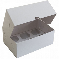 Коробка для кексов белая, 6 ячеек 25*17*10 см