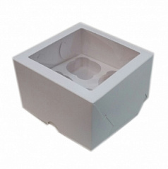 Коробка для кексов с окном белая 4 ячейки, 16*16*10 см