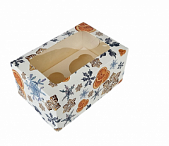 Коробка для кексов с окном Апельсиновая снежинка, 2 ячейки