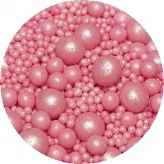 Шарики из воздушного риса в глазури Жемчуг розовый микс №105, 90 г
