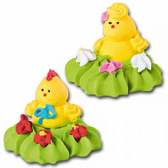 Сахарное украшение ЦЫПЛЕНОК НА ТРАВКЕ, 3 шт