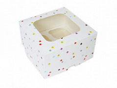 Коробка для кексов с окошком Горохи, 4 ячейки Коробка для кексов с окошком Горохи, 4 ячейки