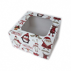 Коробка для кексов с окном Дед Мороз, 4 ячейки