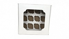 Коробка для кексов усиленная картонная с окном на 12 ячеек, 30*30*10 см