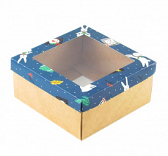 Коробка для подарков с окном Зайцы, 15*15*7см