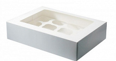 Коробка для кексов с окном белая 12 ячеек, 33*25*10 см