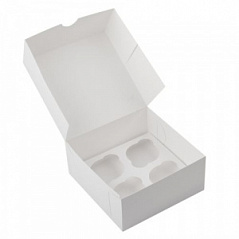 Коробка для кексов белая без окна 4 ячейки, 16*16*10 см