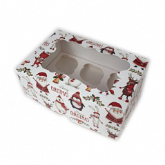 Коробка для кексов с окном Дед Мороз, 6 ячеек