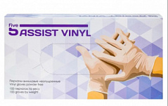 Перчатки виниловые неопудренные, бесцветные S (короб 100 шт.) 5Assist Vinyl 