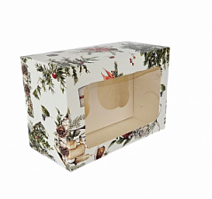 Коробка для кексов с окном Ёлка с бокалами, 2 ячейки