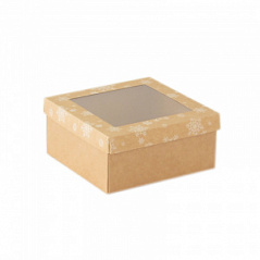 Коробка для подарков с окном Снежинки крафт, 15*15*7см