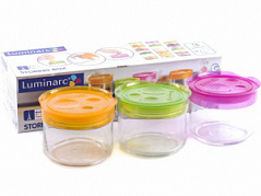 Набор стеклянных банок с крышками “Storing Box mix colors” Luminarc, 500 мл, 3 шт.