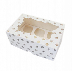 Коробка для кексов с окном Снежинки, 6 ячеек