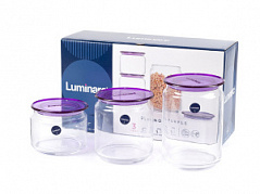 Набор стеклянных банок с пластмассовыми крышками “Plano Purple” Luminarc, 3 шт.