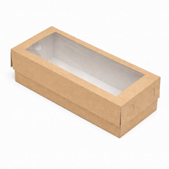 Коробка для зефира или рулета с окном крафт 27*12*9 см