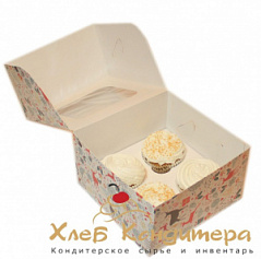 Коробка для кексов с окном Новогодняя, 4 ячейки