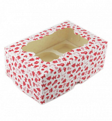 Коробка для кексов с окном Красно-белая, 6 ячеек