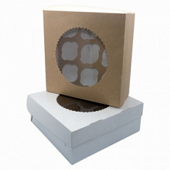 Коробка для маффинов OSQ Крафт/белая, 9 ячеек, 25,5*25,5*10 см