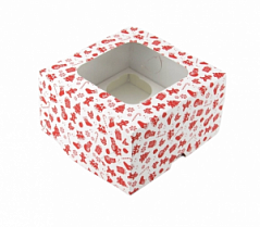Коробка для кексов с окном Красно-белая, 4 ячейки Коробка для кексов с окном Красно-белая, 4 ячейки