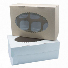 Коробка для маффинов OSQ  Крафт/белая, 6 ячеек, 25*17*10 см.