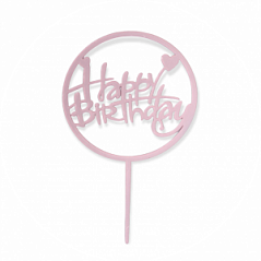Топпер Happy Birthday розовый c сердцем, h=14 см