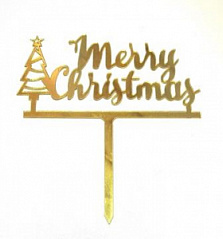 Топпер Merry Christmas золотой с ёлкой, h=13,5 см